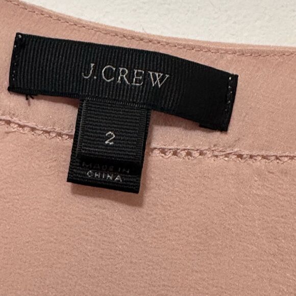J Crew Silk Popover Top 2 Pale Pink Long Sleeve V Neck Ladder Stitch Career Work - Picture 5 of 9
